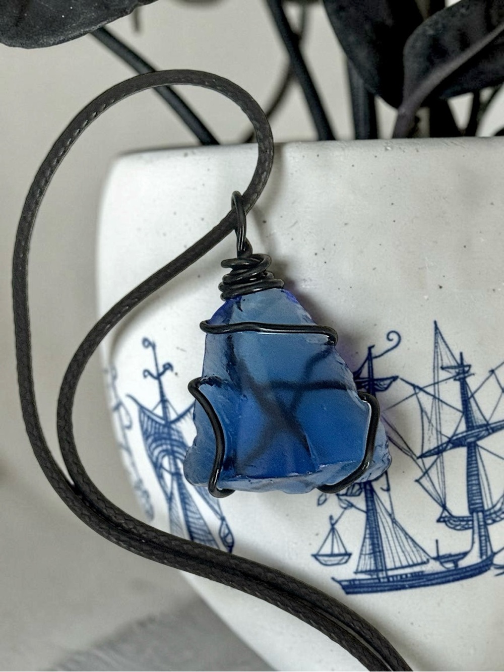5 For $25💫Handcrafted Wire Wrapped Blue Sea Glass Pendant Necklace